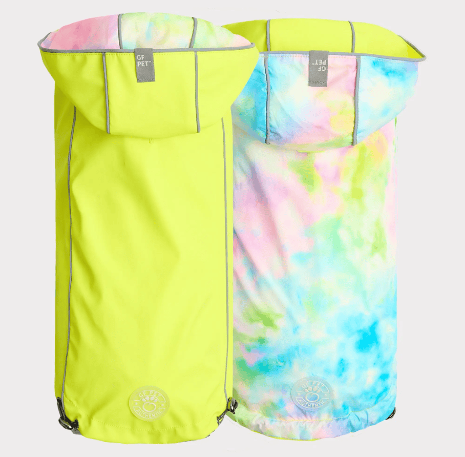GF Pet Elasto-Fit Reversible Raincoat - Neon Yellow/Soft Tie Dye (Medium)