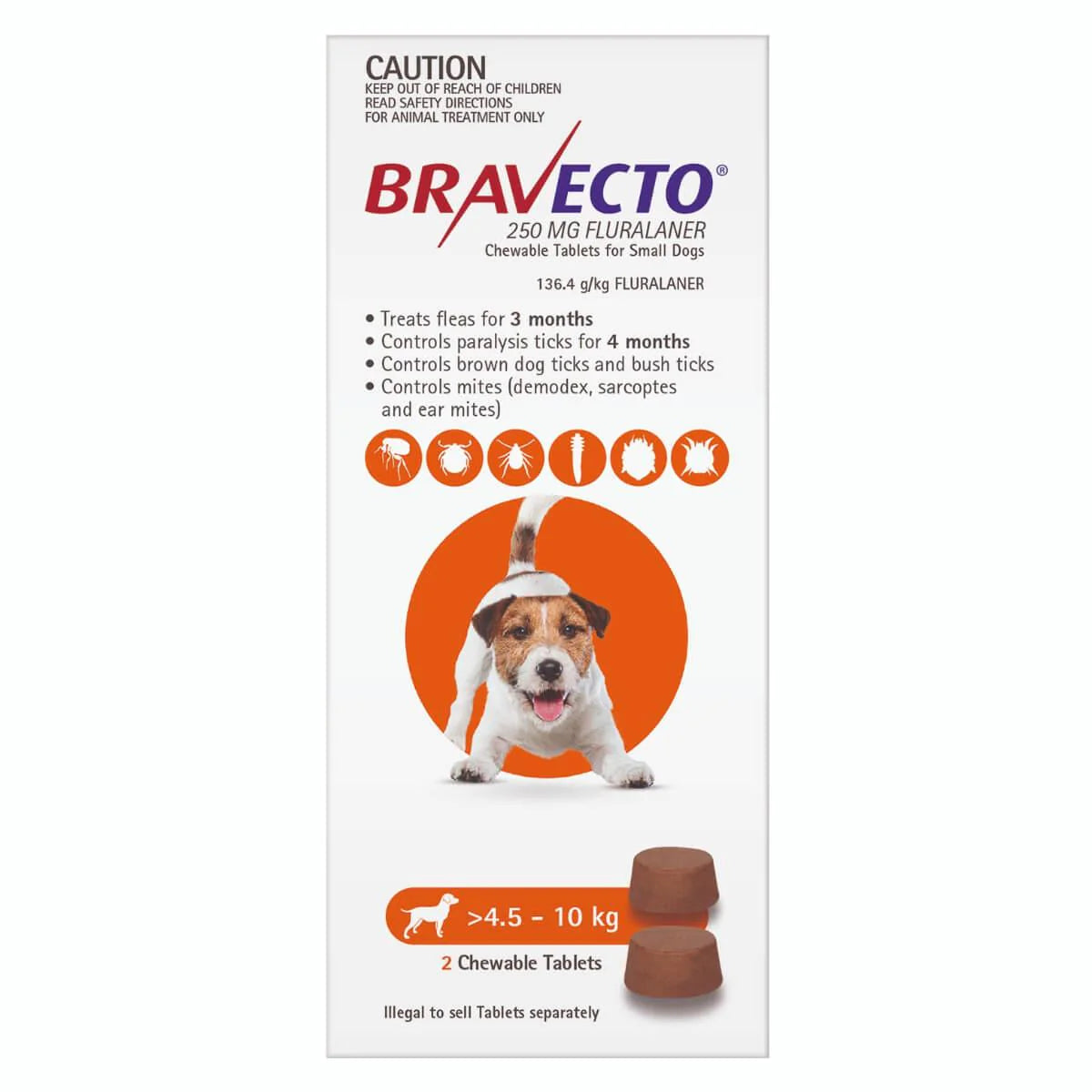 Bravecto Chews Small Dog 4.5kg-10kg (Orange)