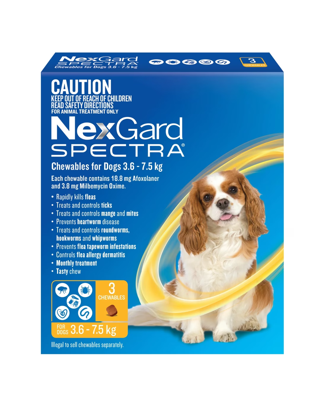 NexGard Spectra Dog Small 3.6-7.5kg Yellow 3Pk (Expiry 1 Nov 2026)