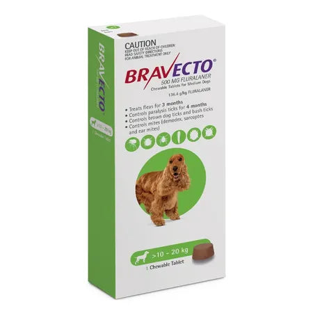 Bravecto Chews Medium Dog 10kg-20kg (Green)
