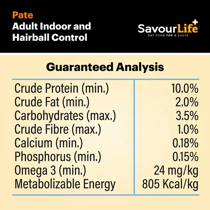 Savourlife Indoor and Hairball Control Wet Cat Food 85G 12 Pack