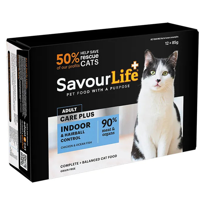 Savourlife Indoor and Hairball Control Wet Cat Food 85G 12 Pack