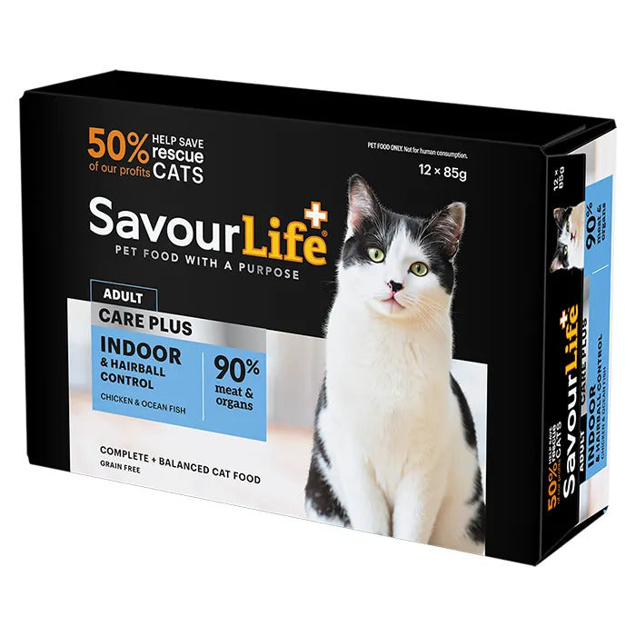 Savourlife Indoor and Hairball Control Wet Cat Food 85G 12 Pack