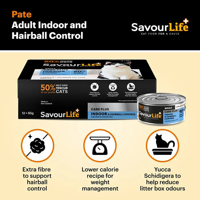 Savourlife Indoor and Hairball Control Wet Cat Food 85G 12 Pack