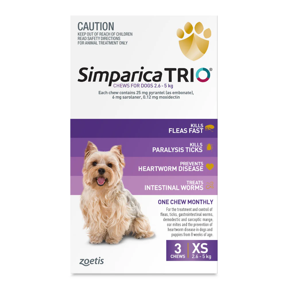 Simparica Trio 2.6-5 kg For Extra-small Dog Health Purple 3 Pack