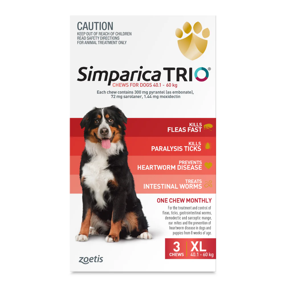 Simparica Trio 40.1 - 60 kg For Extra Large Dog Health Red