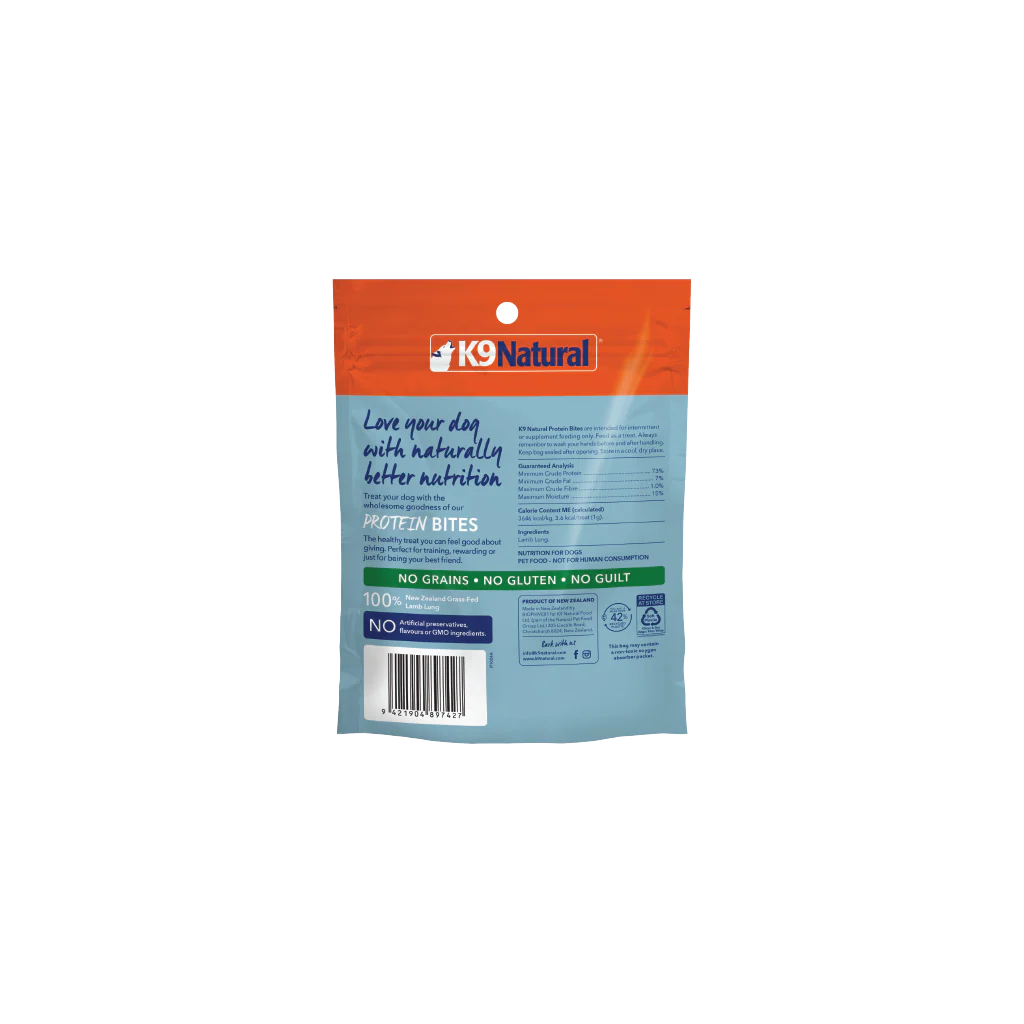 K9 Natural Grain Free Lamb Lung Protein Bites Dog Treats 50G