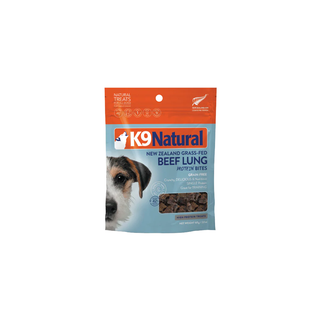 K9 Natural Grain Free Beef Lung Protein Bites Dog Treats 60G