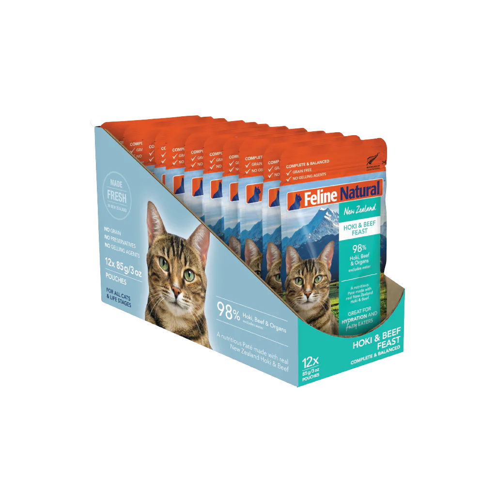 Feline Natural Hoki & Beef Feast Pouch Cat Food 85G 12Pack