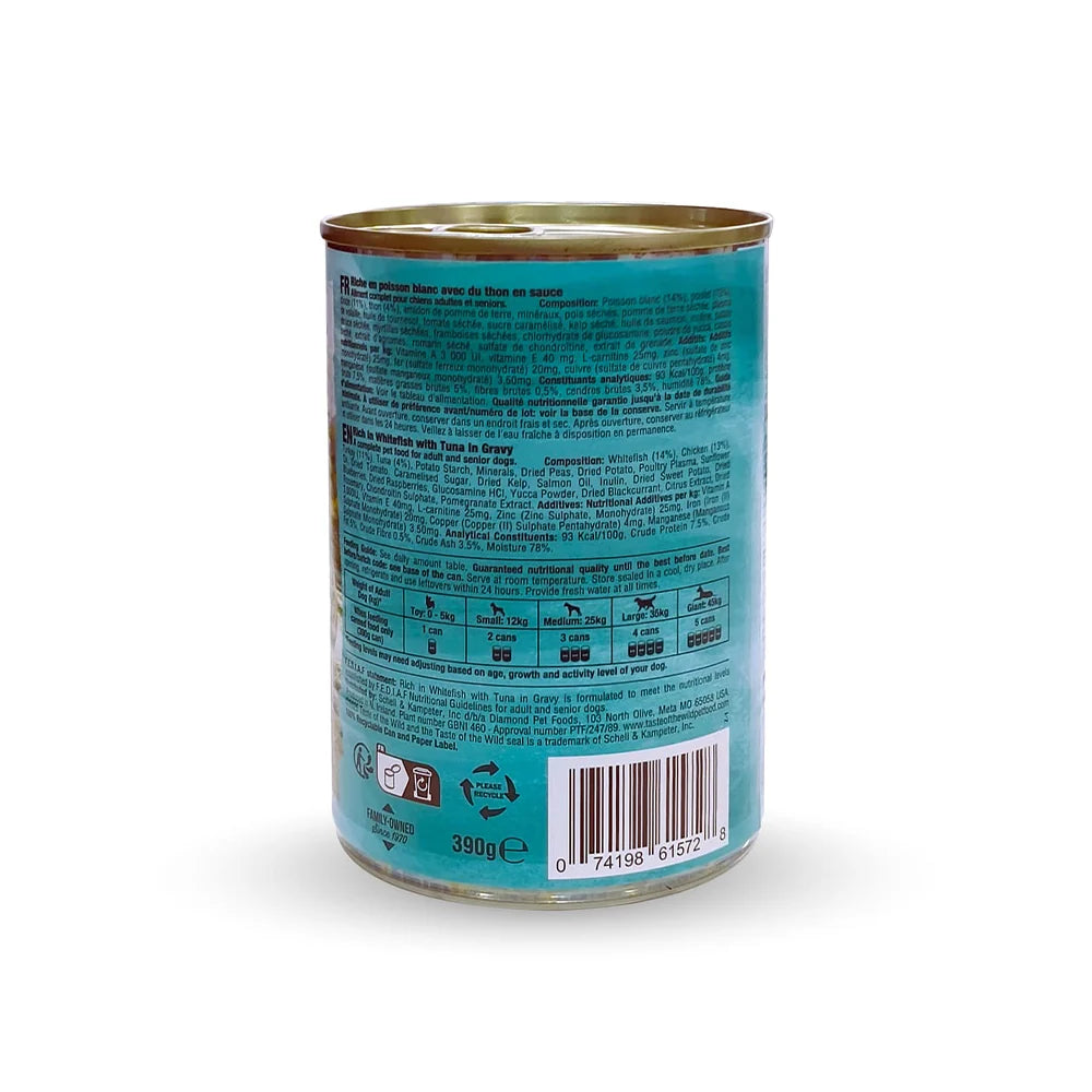 Taste Of The Wild White Fish with Tuna in Gravy For Dogs Can Food 390g x 12
