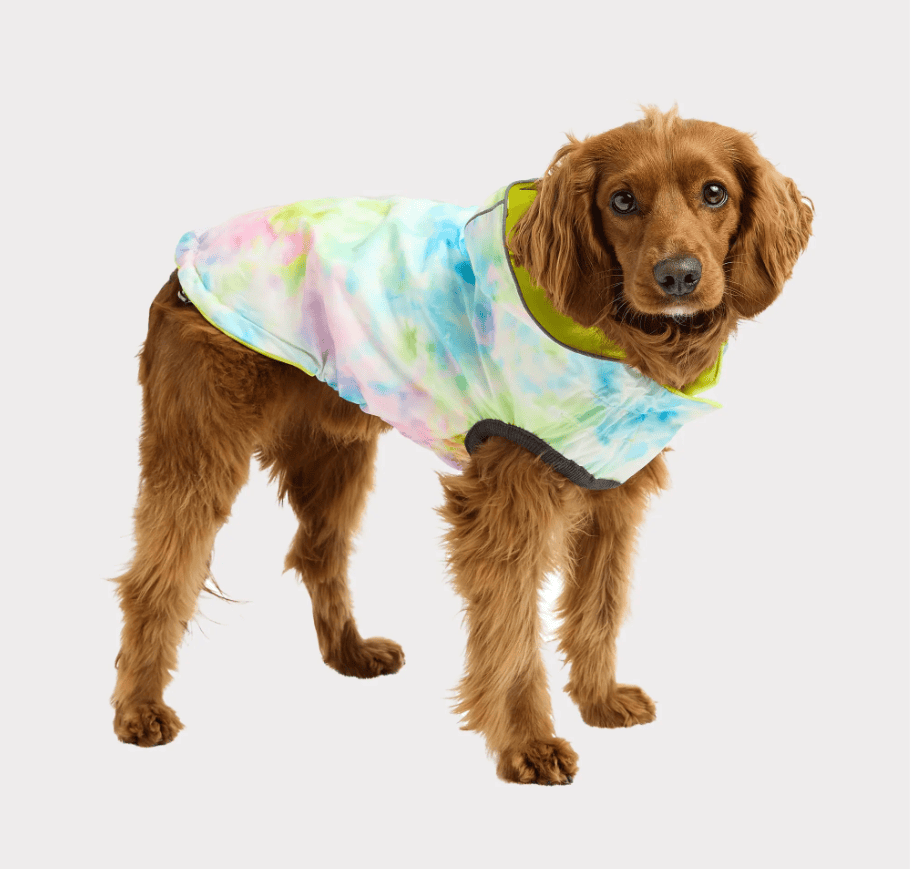 GF Pet Elasto-Fit Reversible Raincoat - Neon Yellow/Soft Tie Dye (Medium)