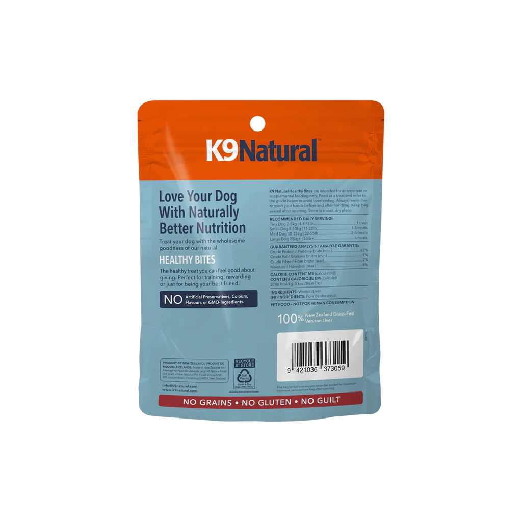 K9 Natural Grain Free Venison Liver Healthy Bites Dog Treats 50G