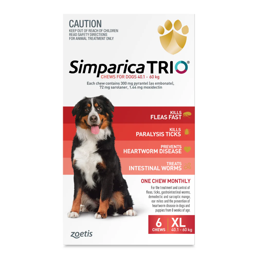 Simparica Trio 40.1 - 60 kg For Extra Large Dog Health Red