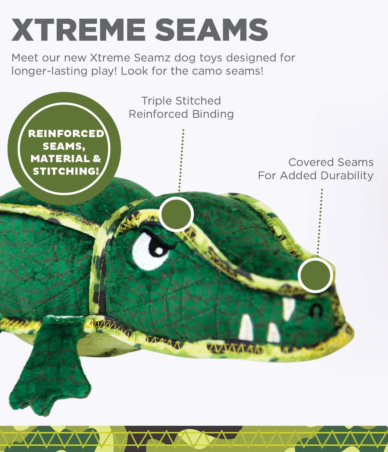Outward Hound Xtreme Seamz Alligator Dog Toy - Medium