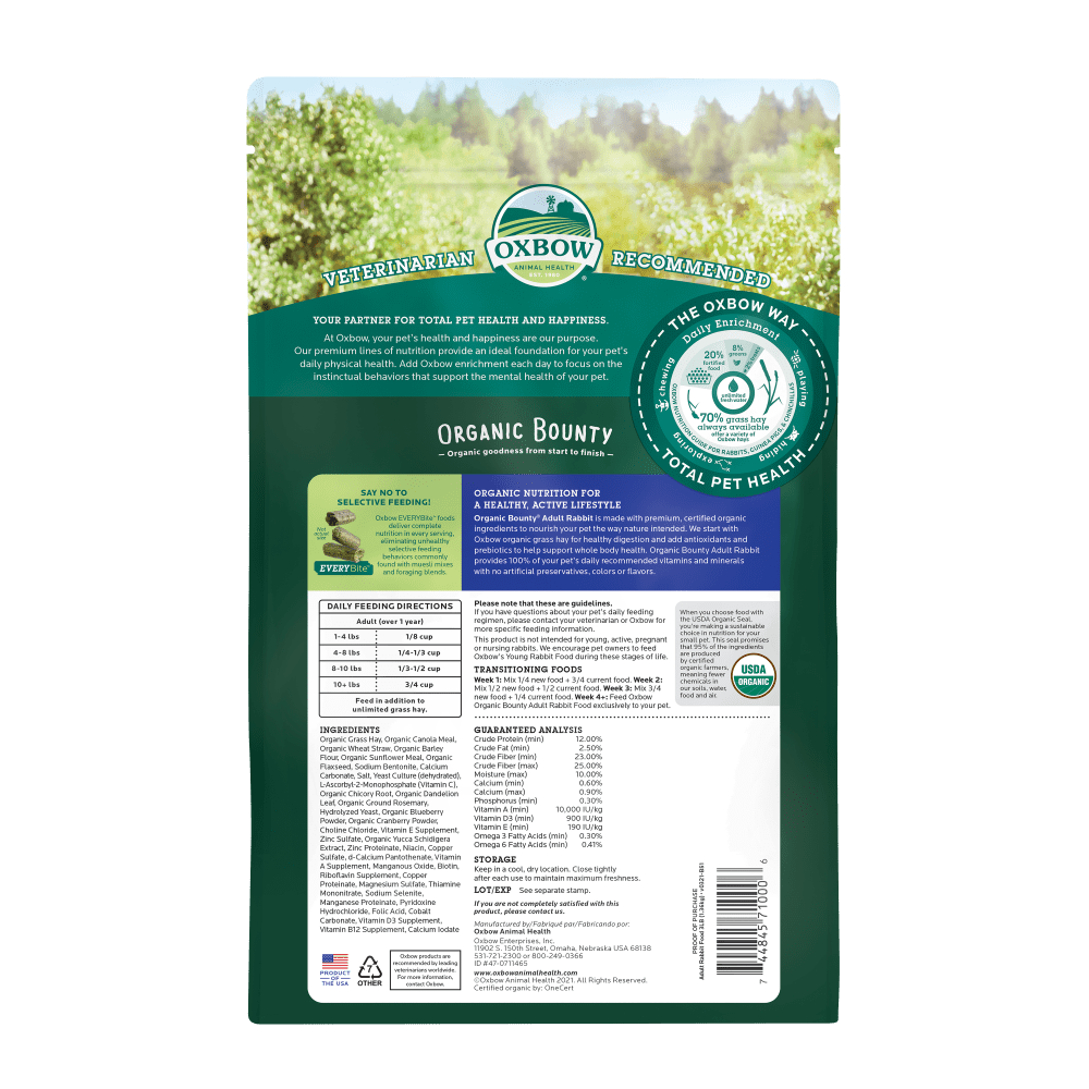 Oxbow Organic Bounty Adult Rabbit Food 1.36kg