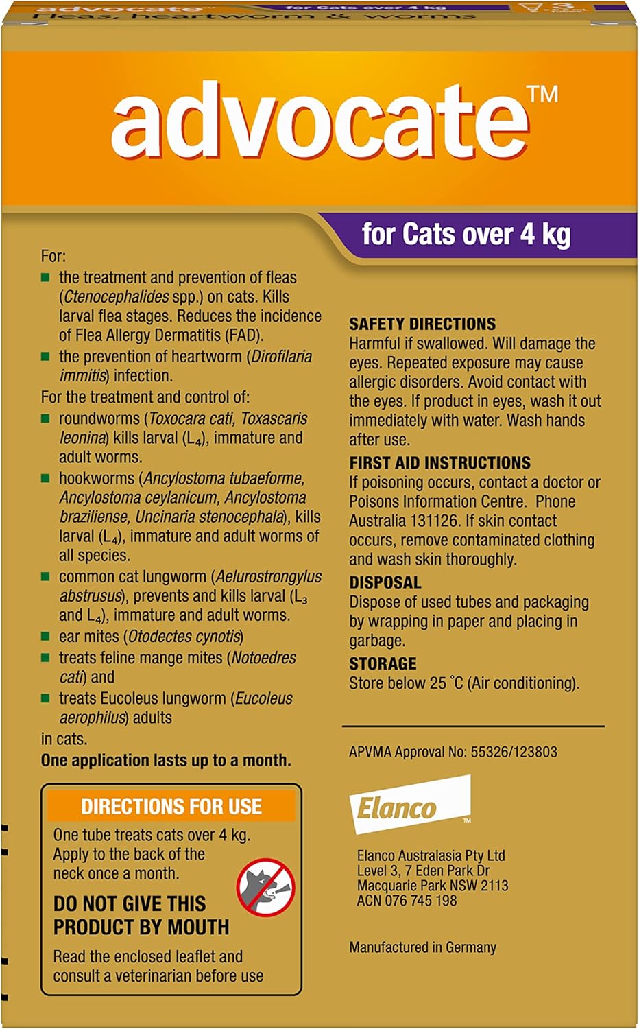 Advocate Cat Large 4kg+ Purple