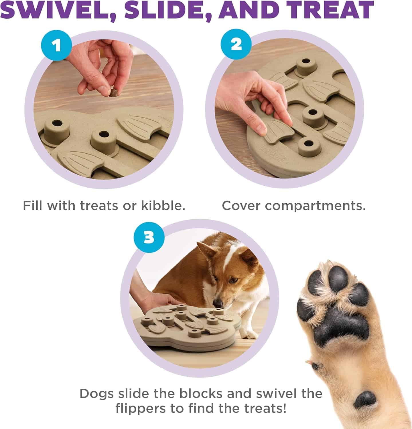 Nina Ottosson Dog Hide N' Slide Interactive Treat Puzzle Dog Toy - Tan