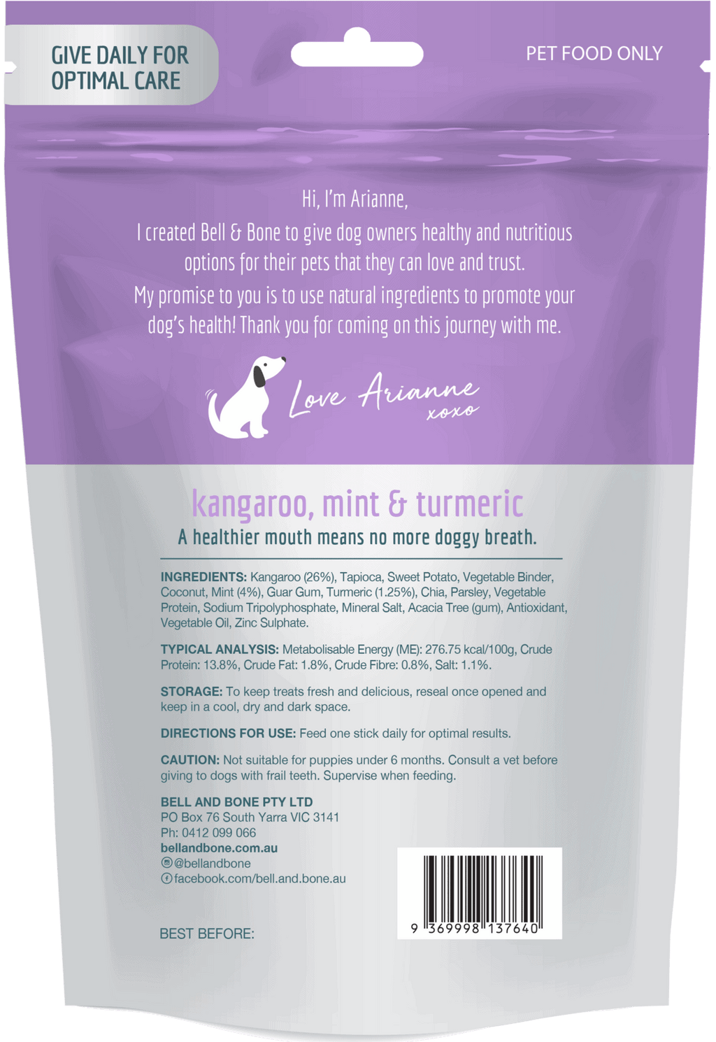Bell & Bone Dental Stick - Kangaroo Mint & Turmeric