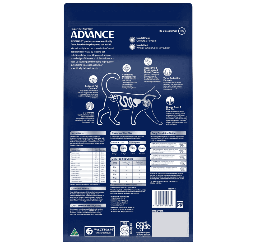 Advance Healthy Weight Light Adult Cat Dry Food 2kg