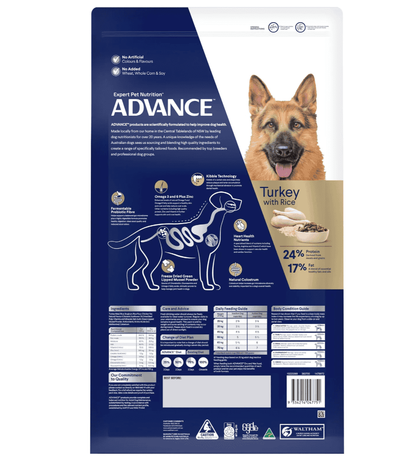 Advance Adult Shepherd Dog Food Turkey with Rice 13kg