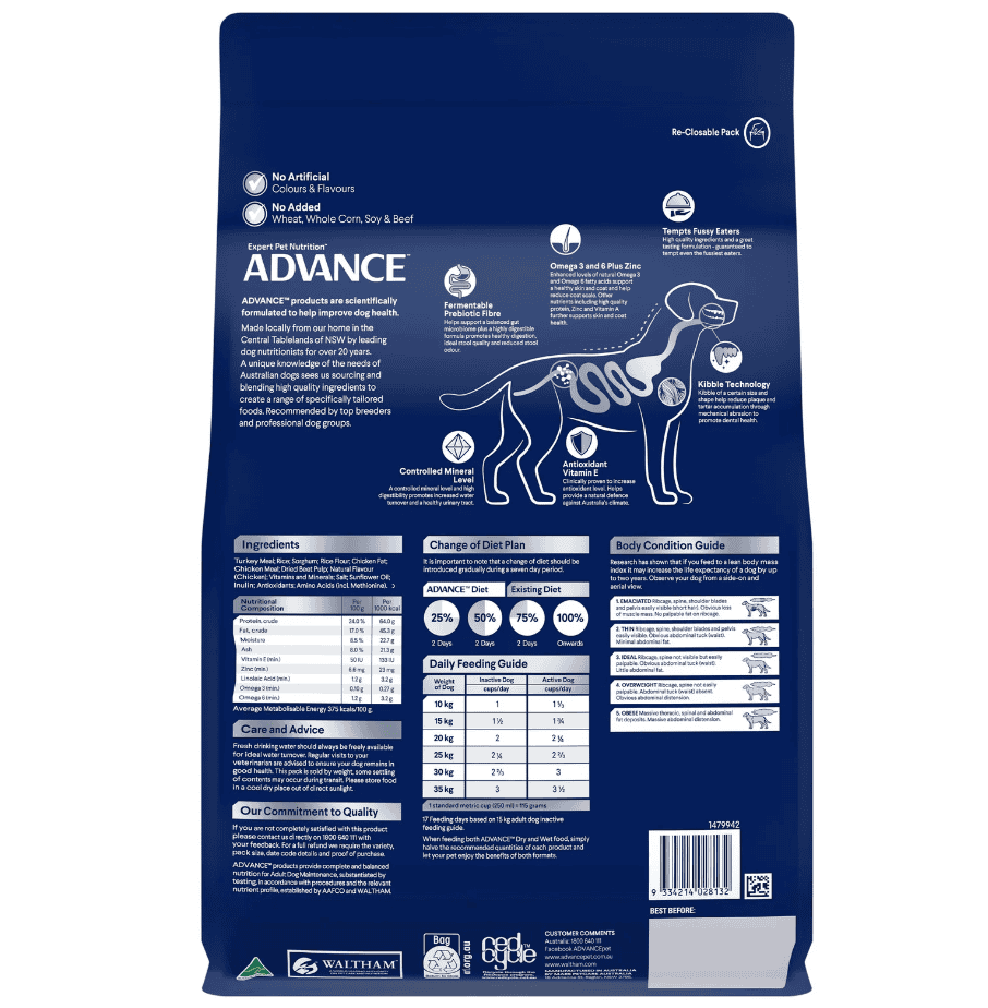 Advance Medium Breed Adult Dog Food Turkey with Rice