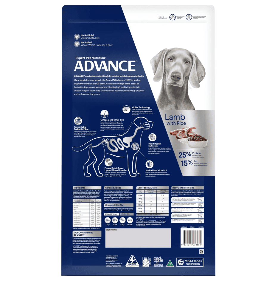 Advance Large Breed Adult Dog Food Lamb with Rice 15kg