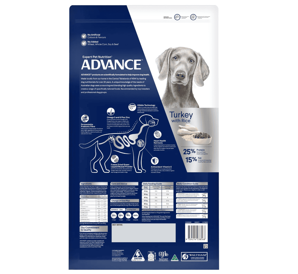Advance Large Breed Adult Dog Food Turkey with Rice 15kg