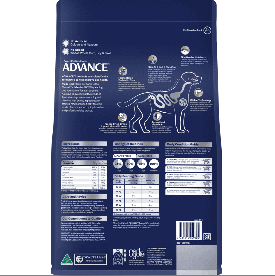 Advance Medium Breed Terrier Adult Dog Food Turkey with Rice