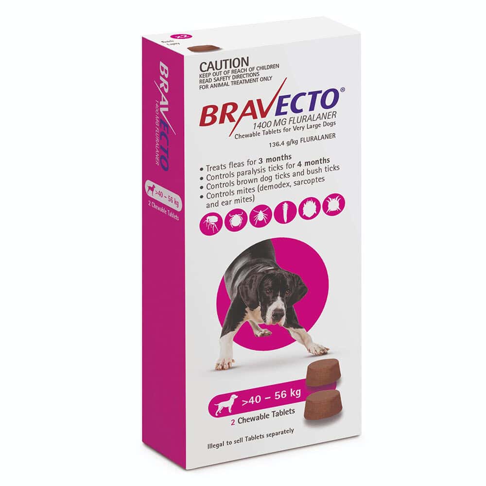 Bravecto Chews Extra Large Dog 40kg-56kg (Pink) 2 pack
