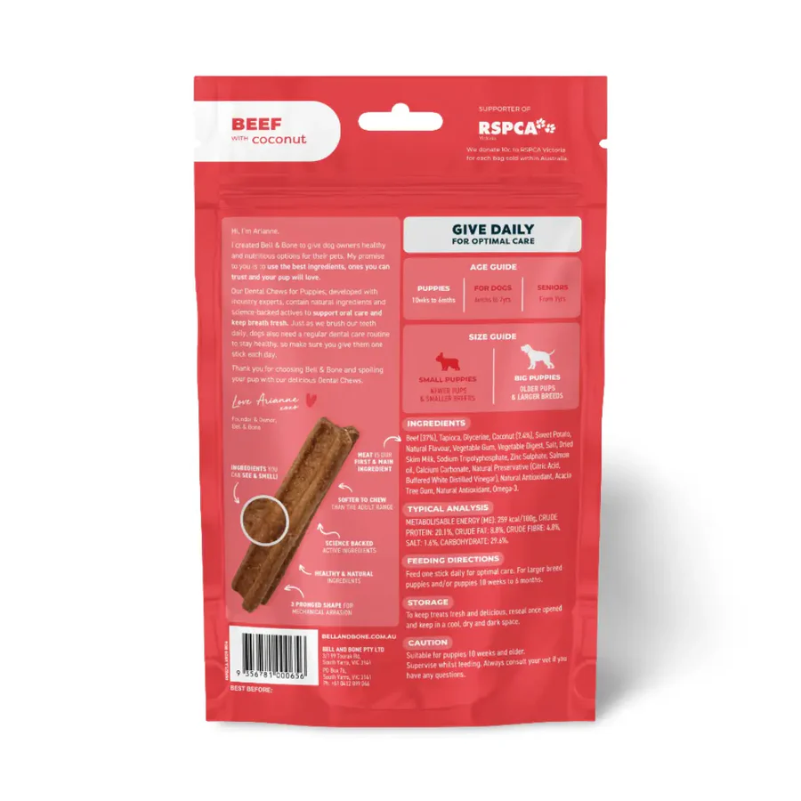 Bell and Bone Puppy Dental Chews - Beef and Coconut