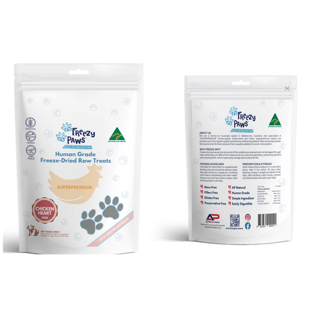 Freezy Paws Freeze Dried Chicken Heart Treats 100G