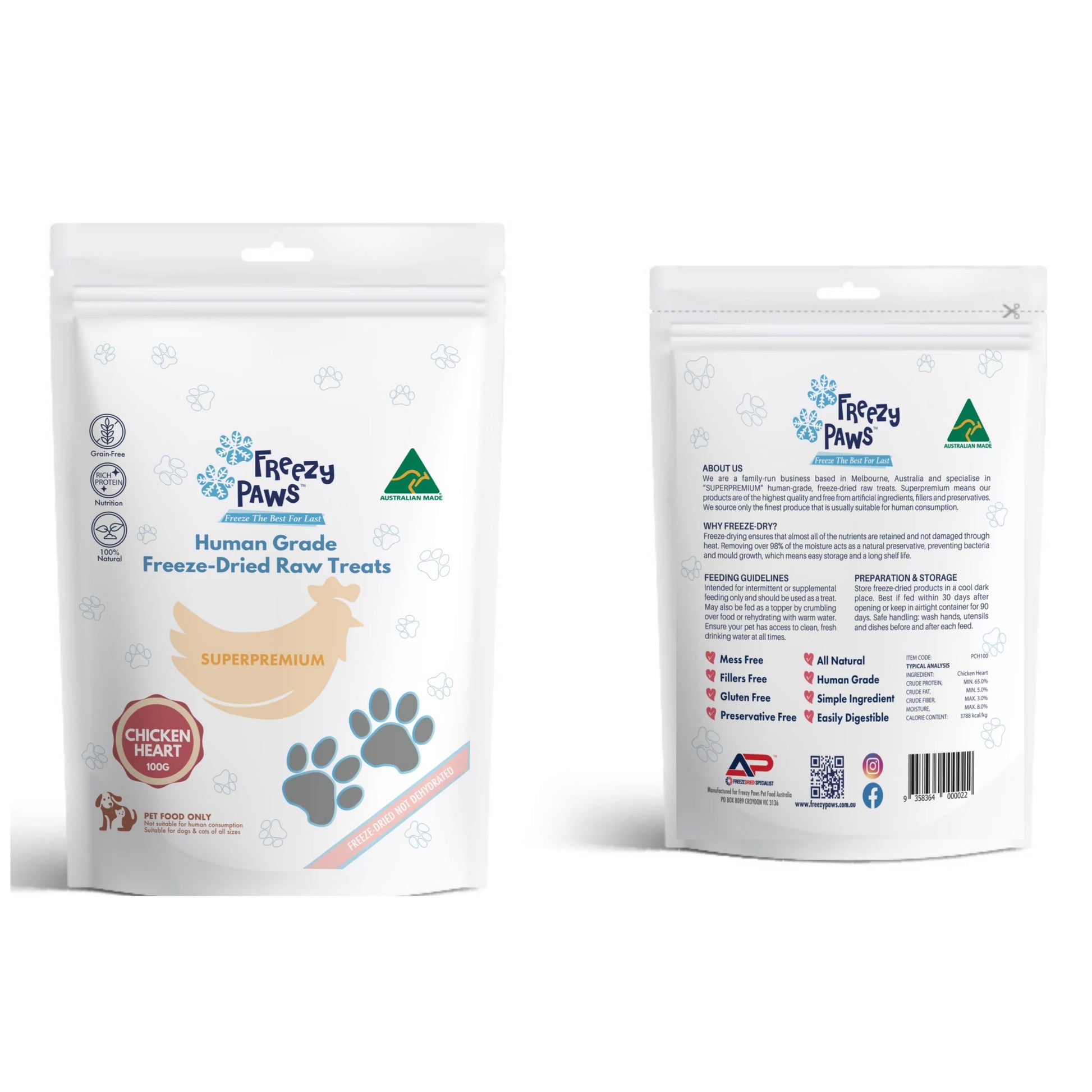 Freezy Paws Freeze Dried Chicken Heart Treats 100G