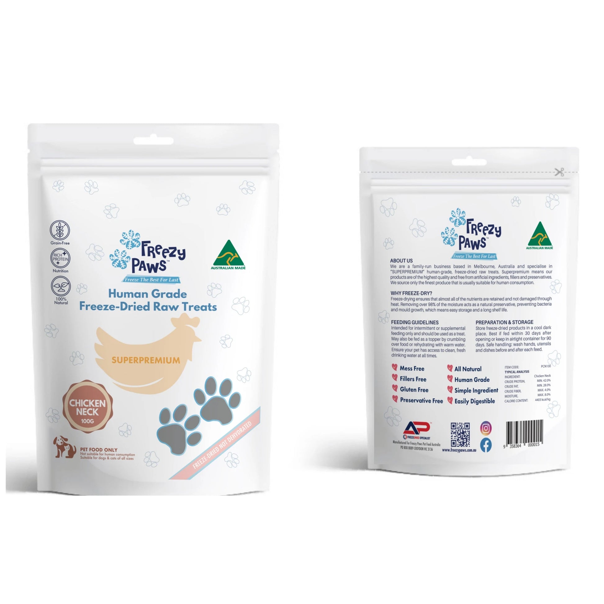 Freezy Paws Freeze Dried Chicken Neck Treats 100G
