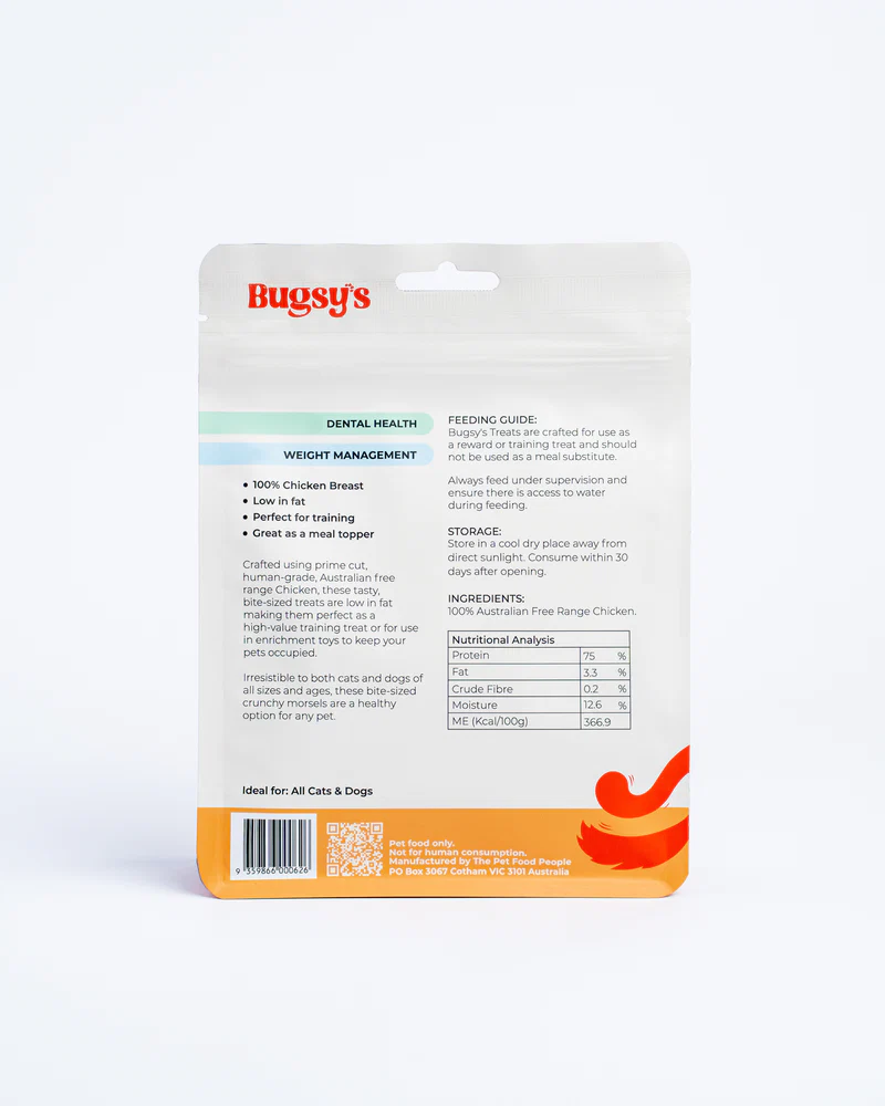 Bugsy's Free-Range Chicken Bites Dog Treats 100G