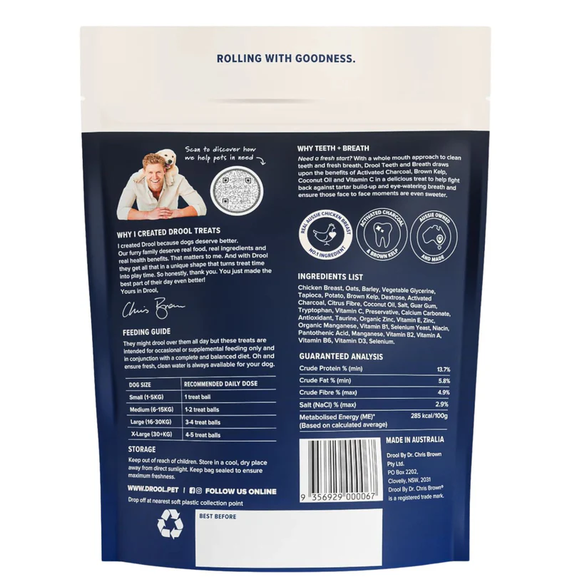 Drool Teeth and Breath Dog Treat Balls 110g