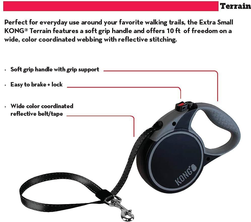 Kong Terrain Retractable Dog Leash Black