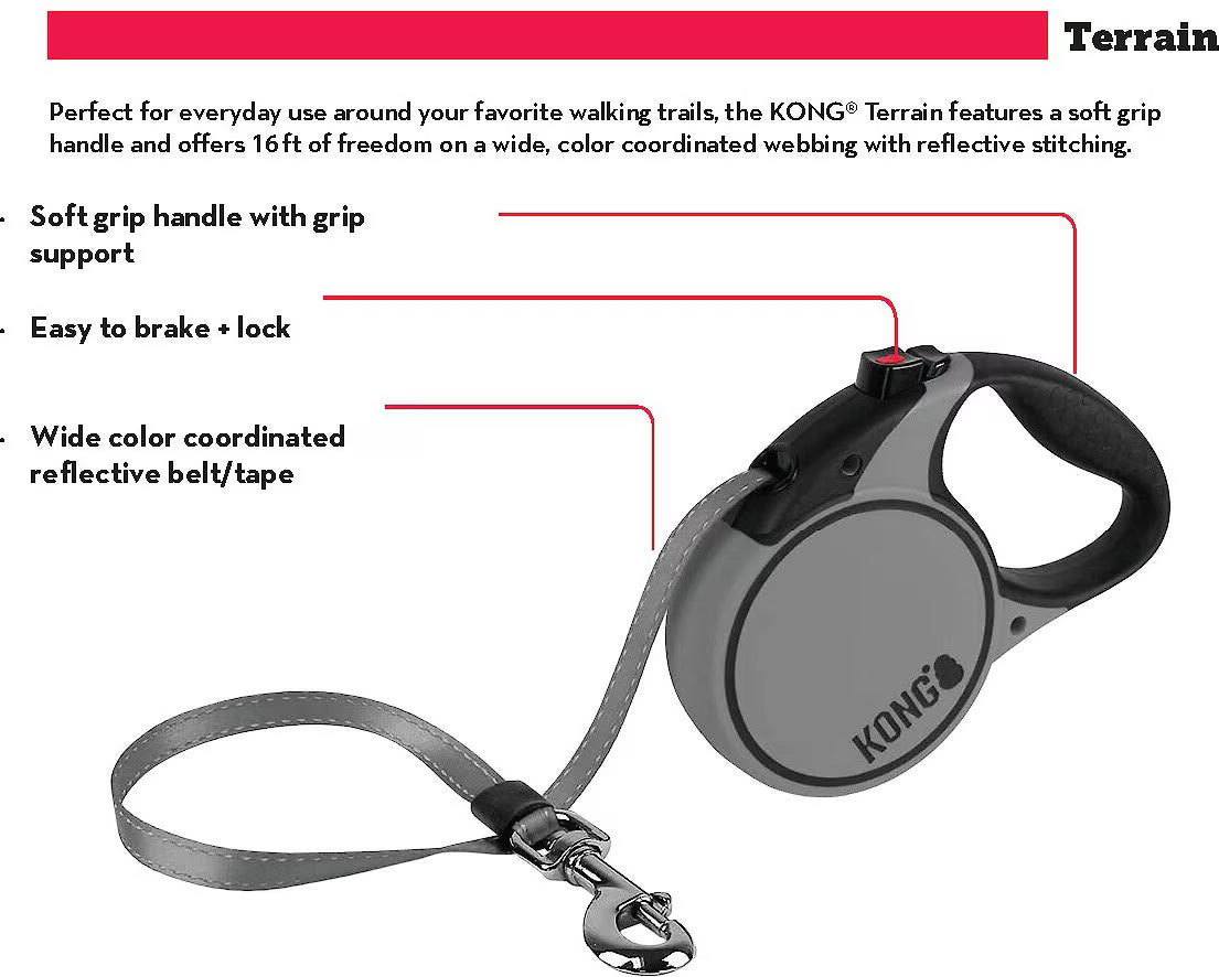 Kong Terrain Retractable Dog Leash Grey