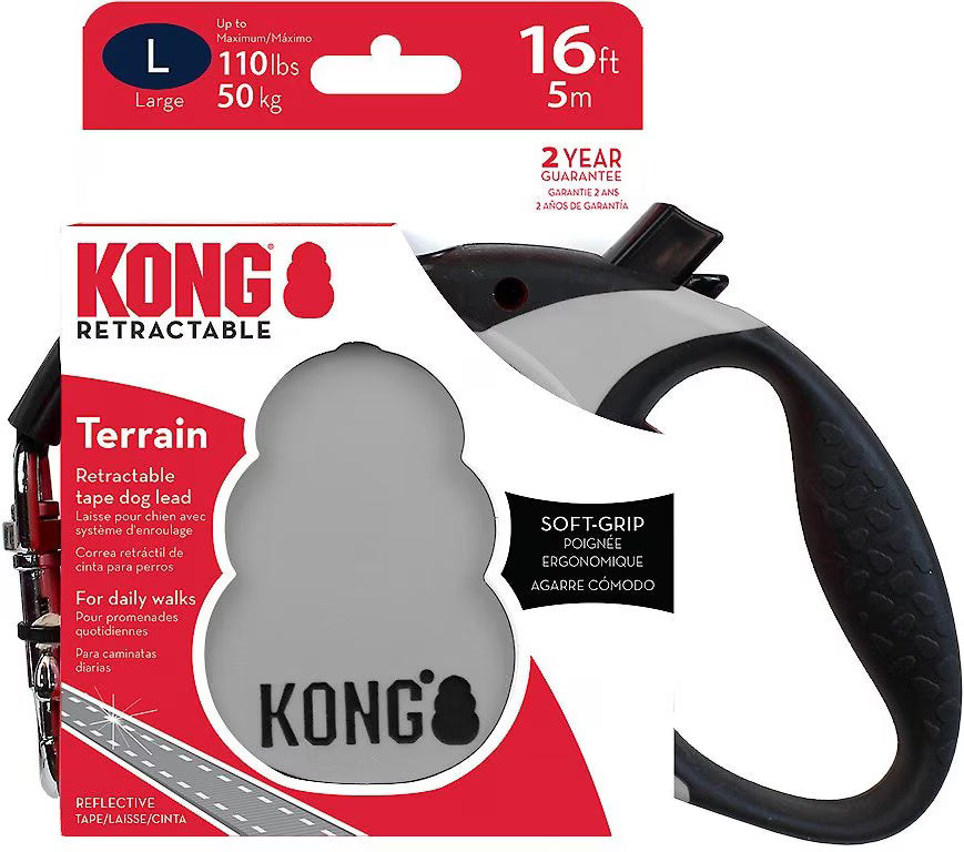 Kong Terrain Retractable Dog Leash Grey