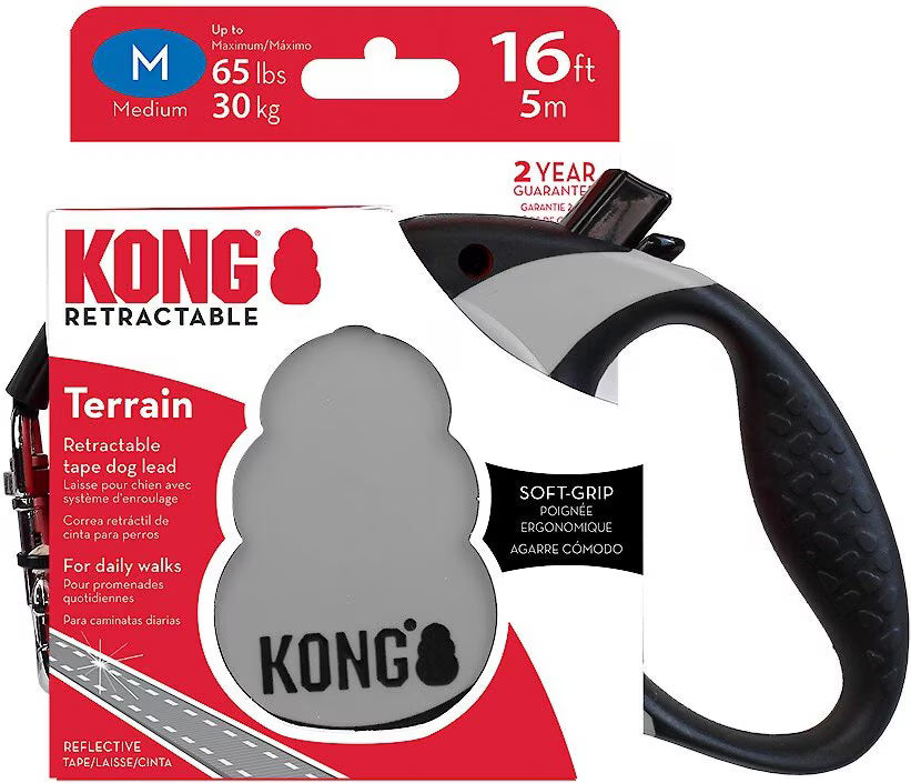 Kong Terrain Retractable Dog Leash Grey