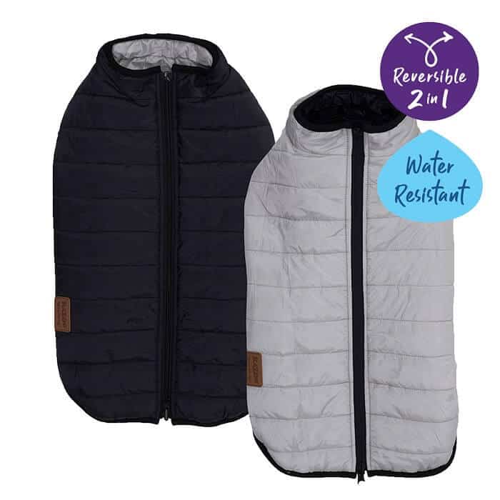 Kazoo Reversible Puffer Dog Coat Black/Silver 53cm