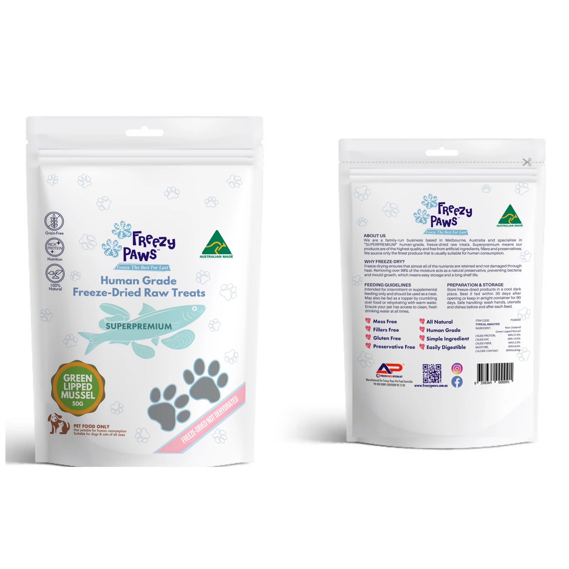 Freezy Paws Freeze Dried Green Lipped Mussels Treats 50G