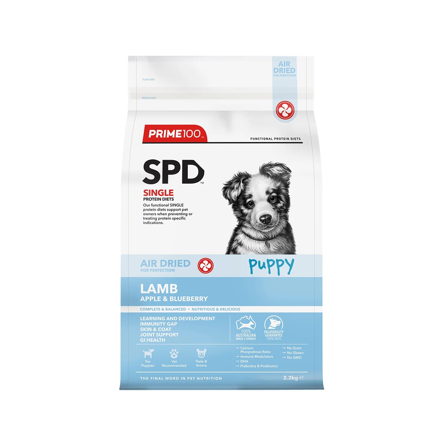 Prime 100 SPD Lamb Apple & Blueberry Air Dried Puppy Food Dry