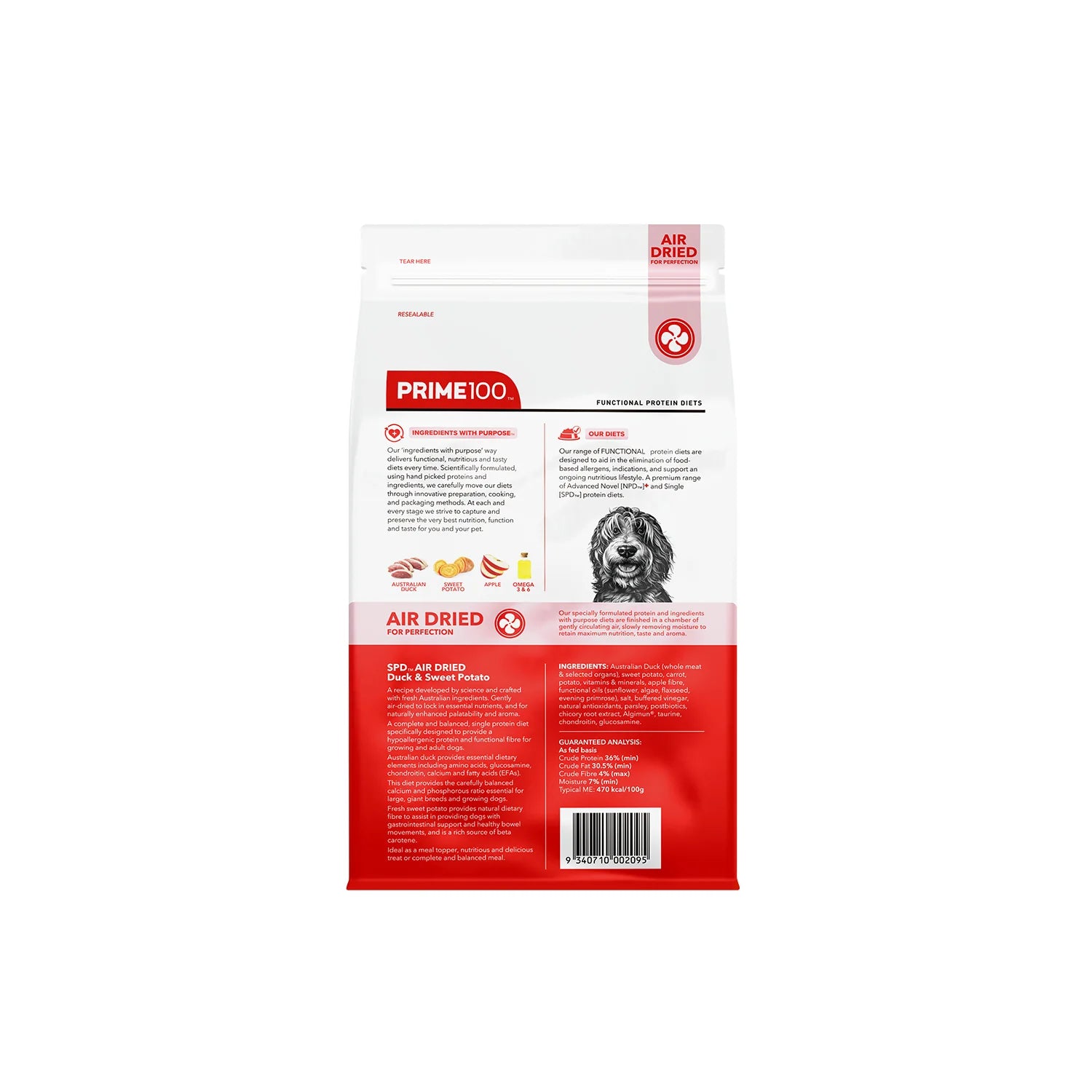 Prime 100 SPD Duck & Sweet Potato Air Dried Dog Food Dry