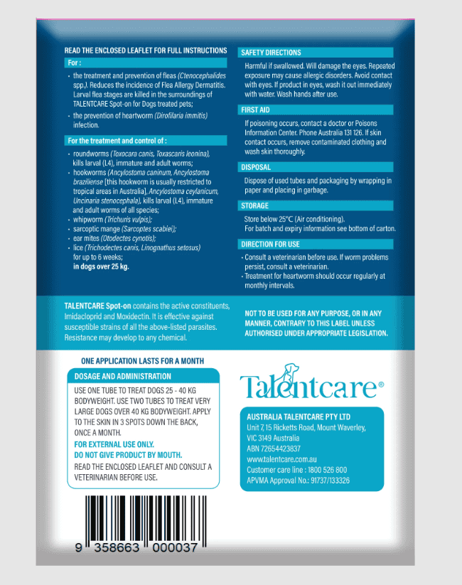 Talentcare Spot-On for Dogs 25kg and Over - 3 Pack