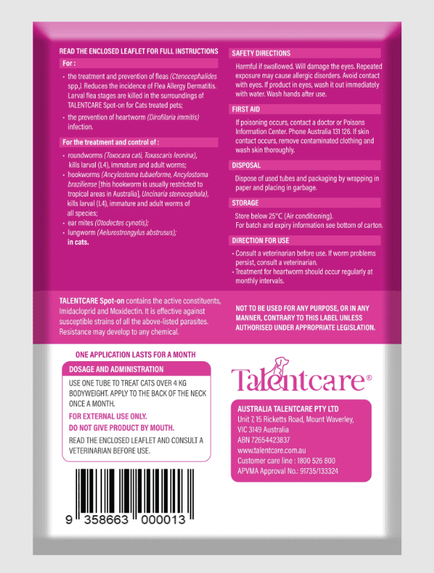 Talentcare Spot-On for Cats Over 4kg 3 Pack