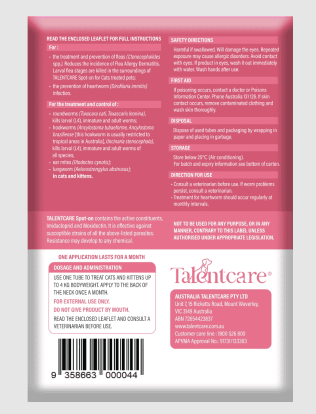 Talentcare Spot-On for Kittens And Cats Up To 4 Kg 3 pack
