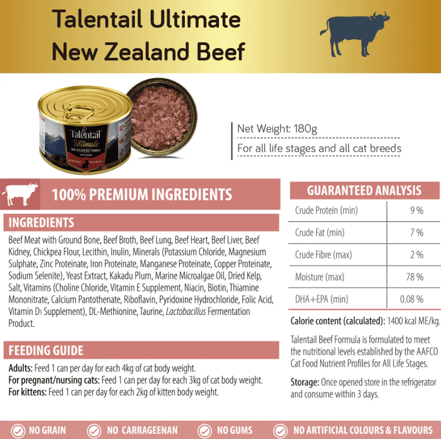 Talentail Ultimate Canned New Zealand Beef Cat Food 12pk