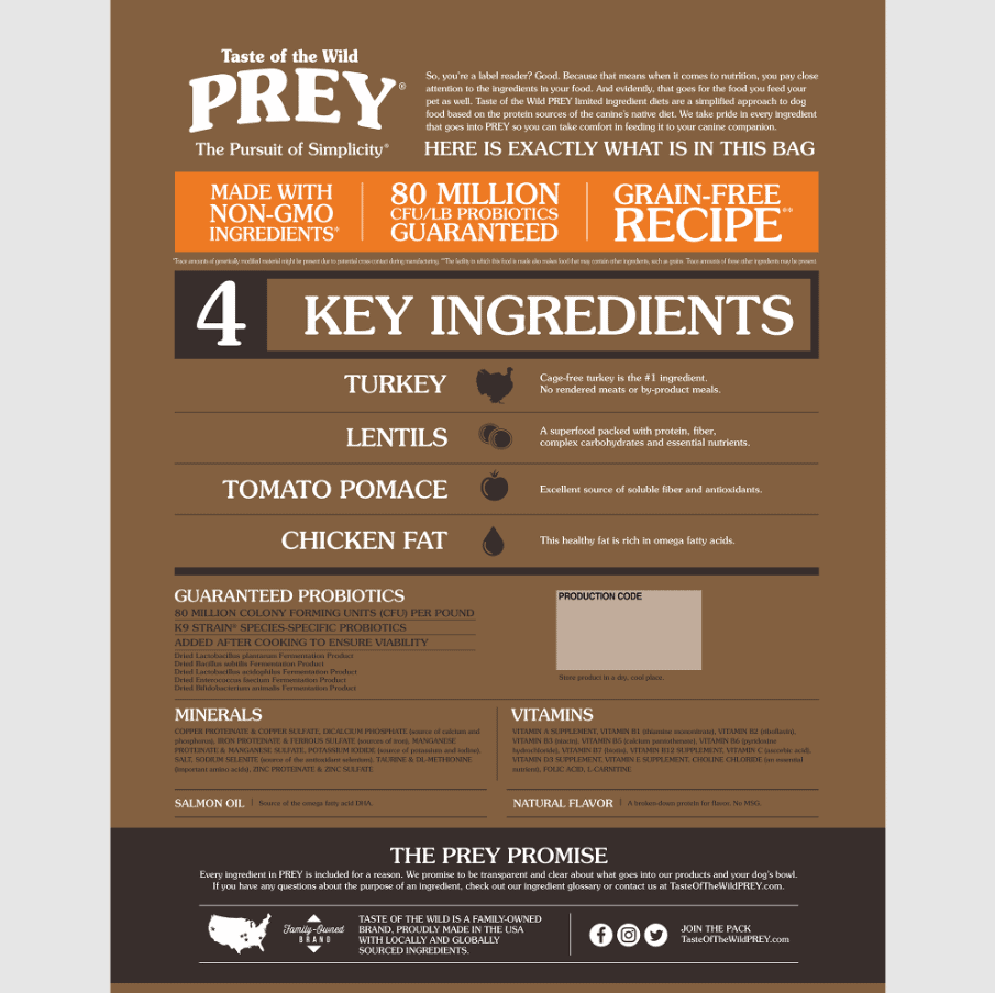 Taste Of The Wild PREY Dog Food Turkey Recipe 3.6kg