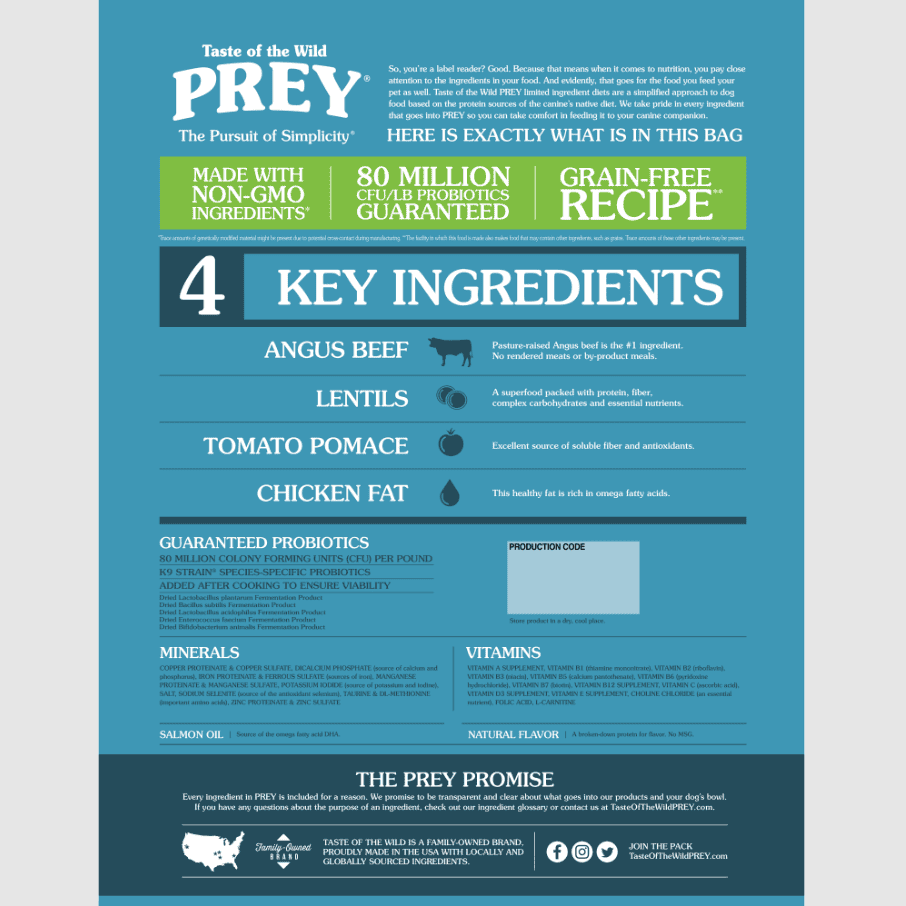 Taste Of The Wild PREY Dog Food Angus Beef Recipe 3.6kg