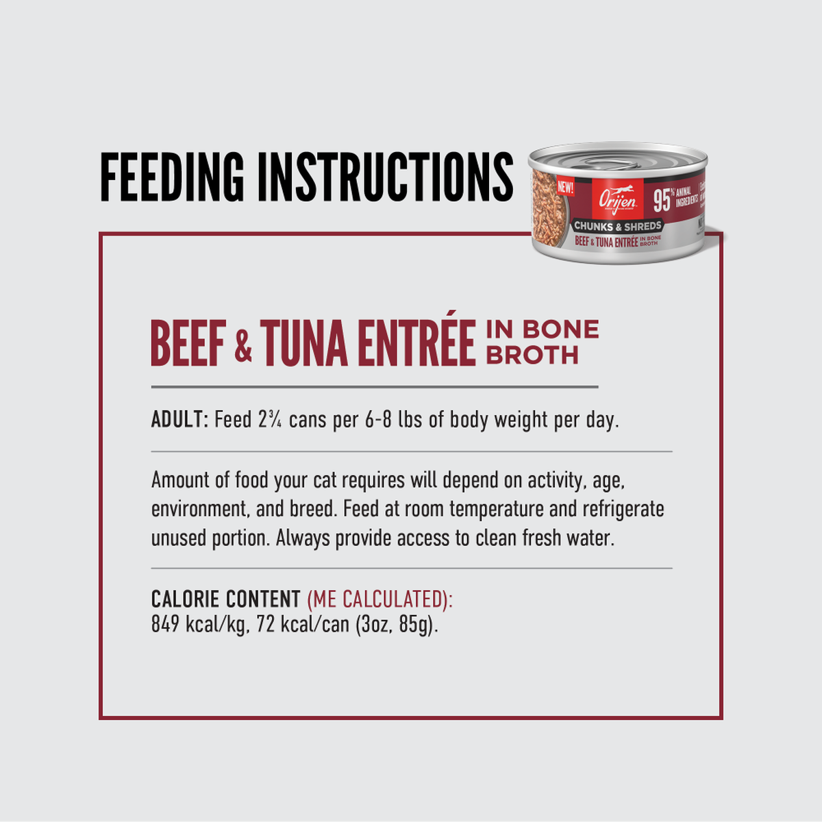 Orijen Chunks and Shreds Tuna & Beef Wet Cat Food 85g X 12